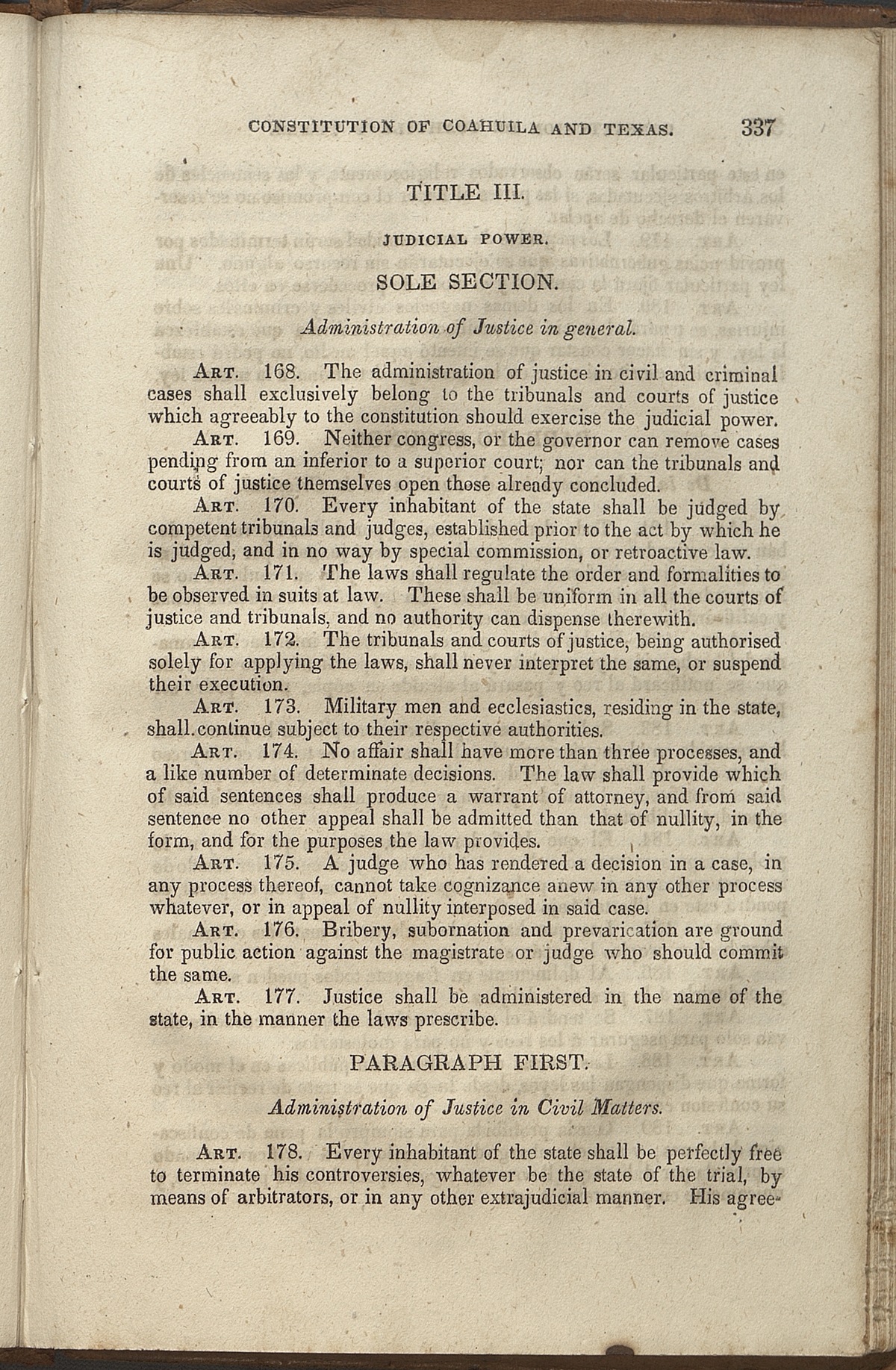 Title III, Sole Section, Articles 168-178