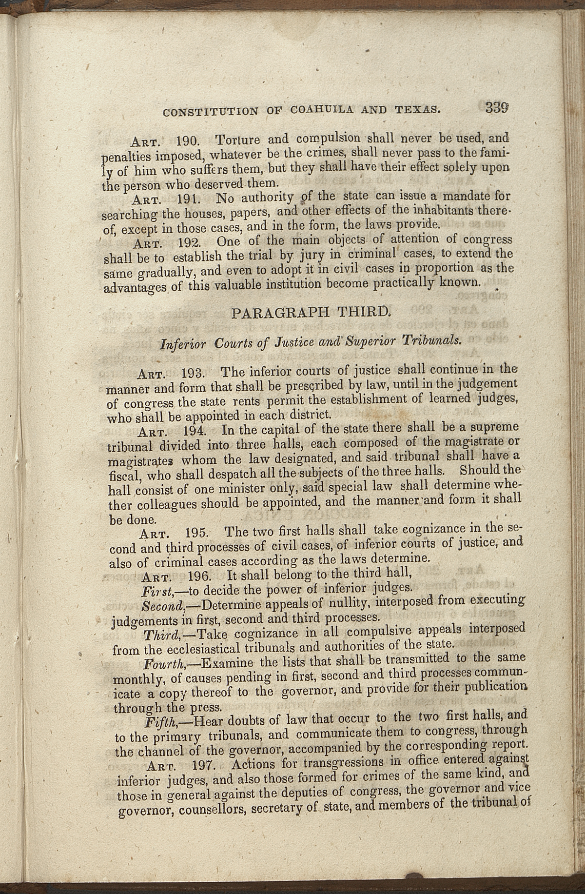Title III, Sole Section, Articles 190-197