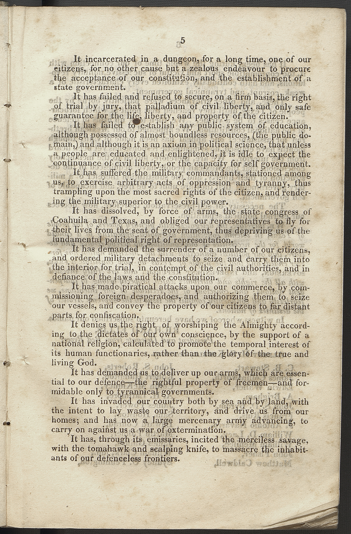 Declaration of Independence, page 5