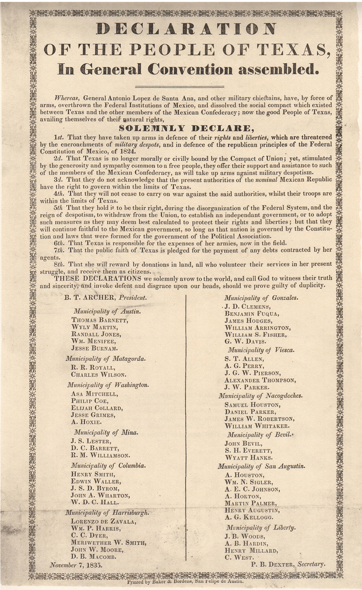 Declaration of the People of Texas (1835)