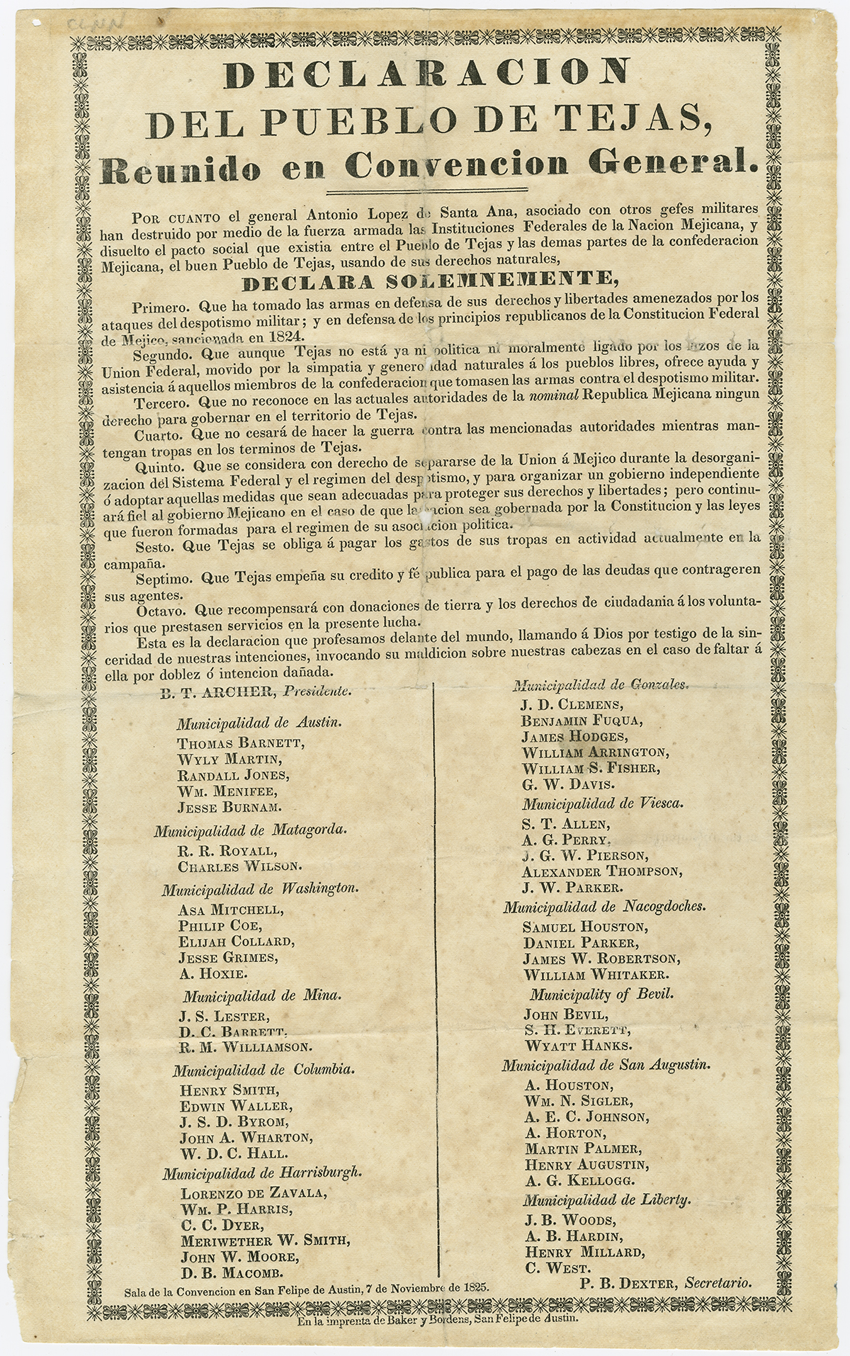 Declaracion del Pueblo de Tejas (1835)