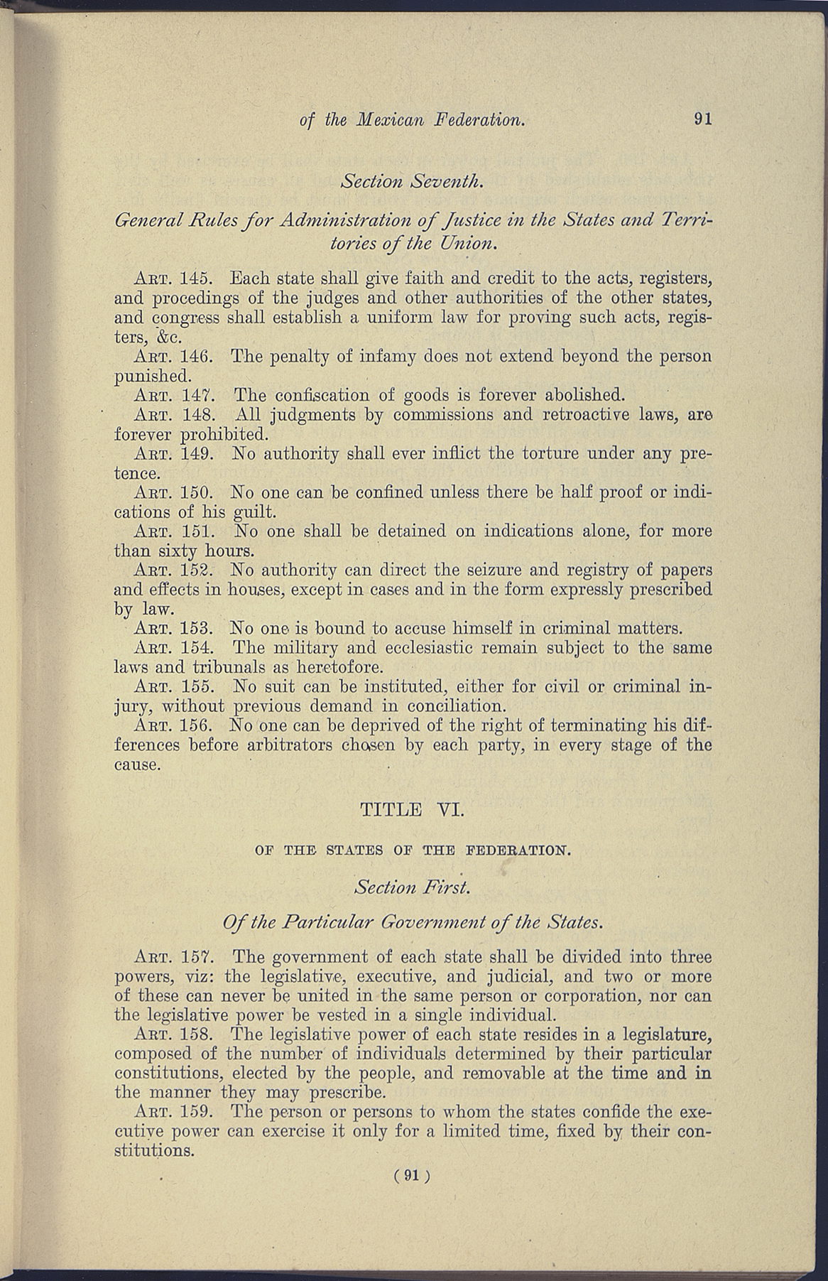 Title VI, Section 1, Article 157-159