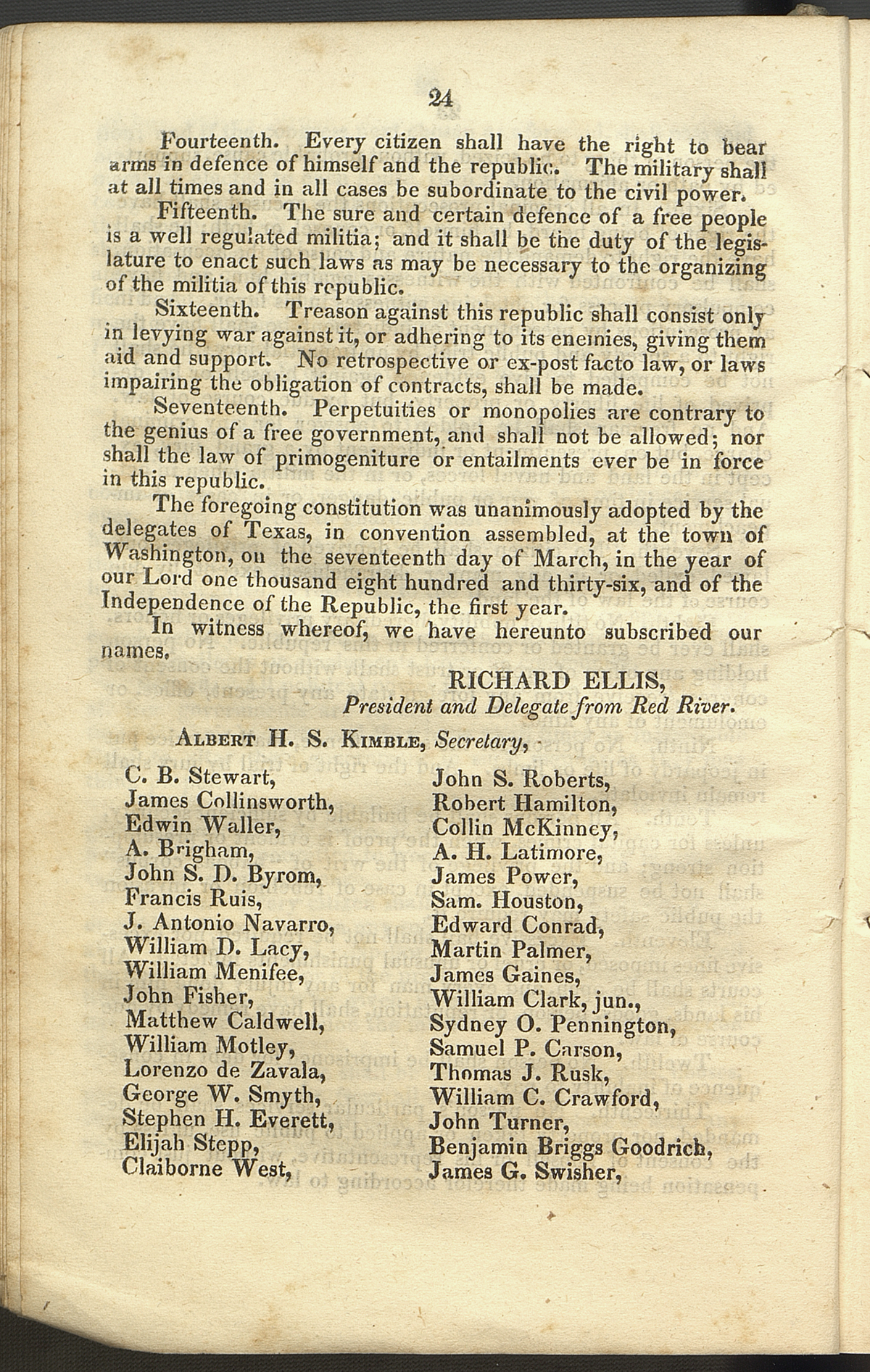 Declaration of Rights, 14-24, Signatures