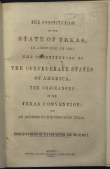 Title page of 1861 Texas Constitution