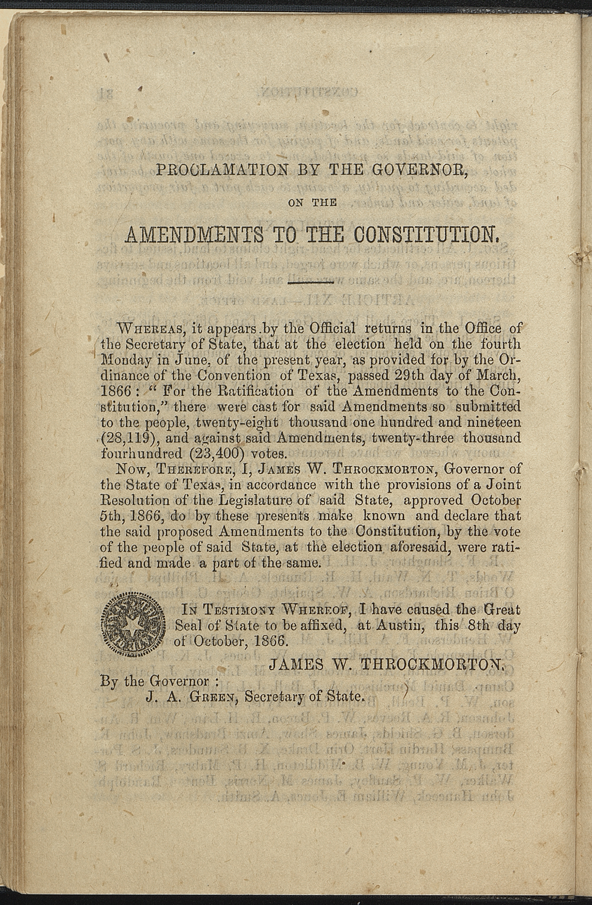 only page of Proclamation