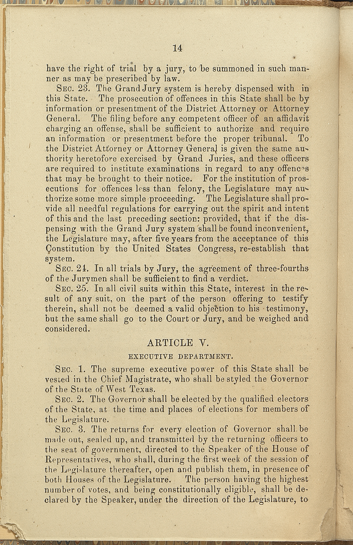 Article V, Sections 1-3