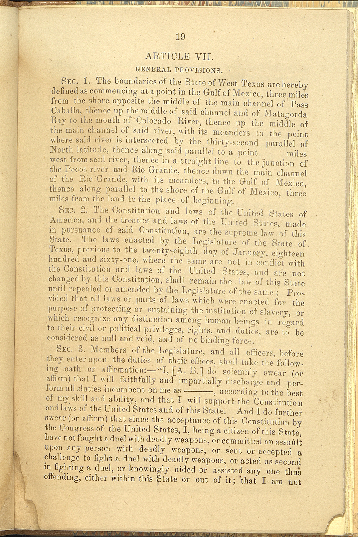 Article VII, Sections 1-3