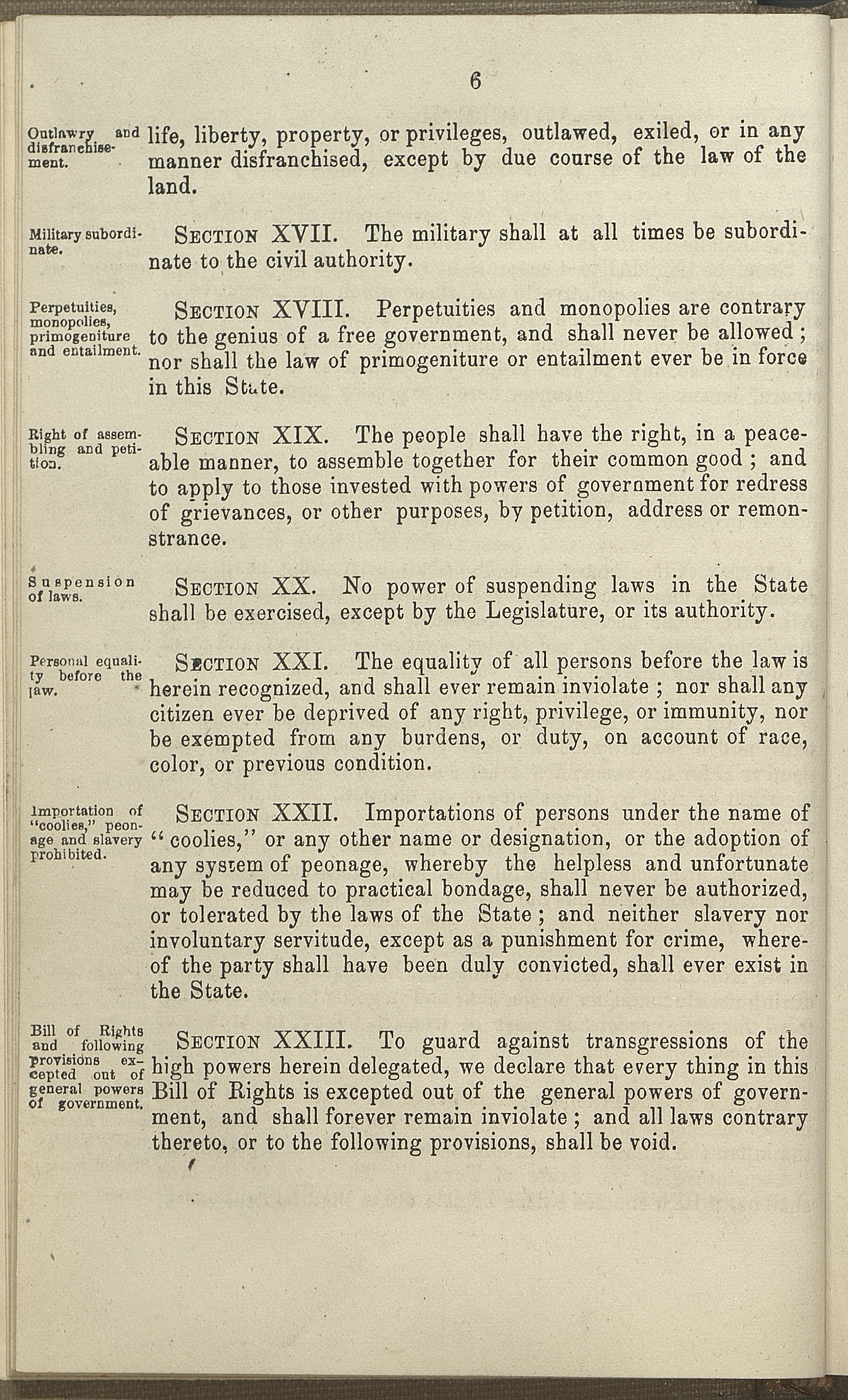 Article I, Sections XVI-XXIII