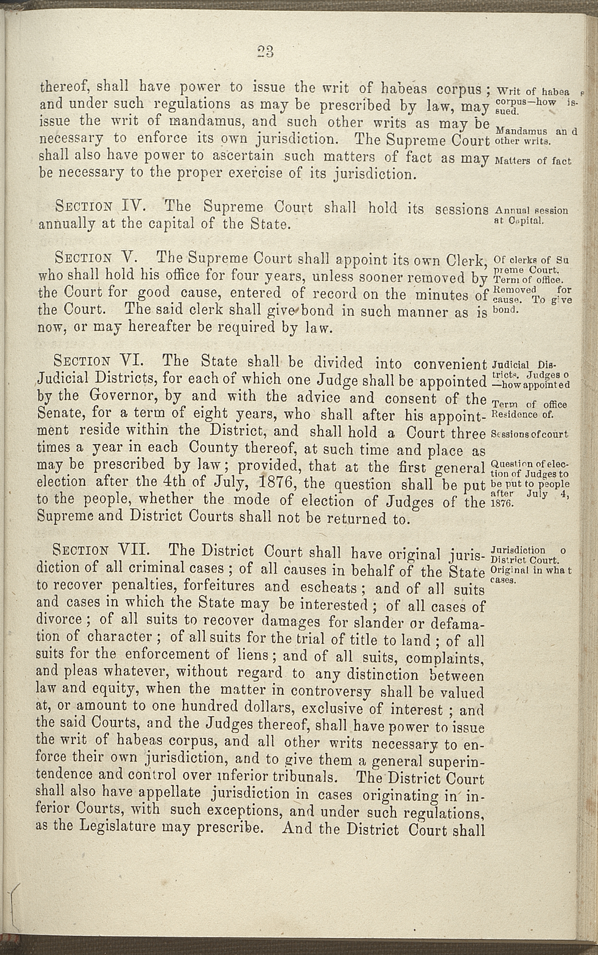 Article V, Sections III-VII