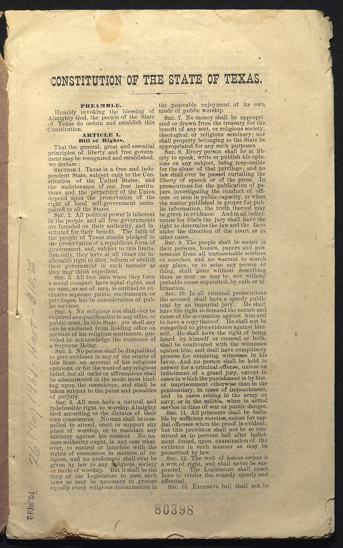 Preamble; Article I, Sections 1-13