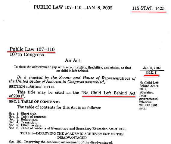 Public law for No Child Left Behind Act