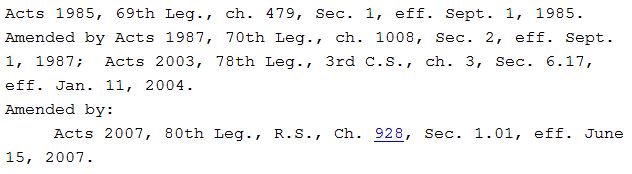 Example image showing bottom section of Section 325.025 of Texas Government Code